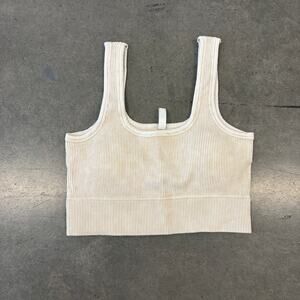 Zenana Ribbed Beige Cream Cropped Athletic Workout  Tank Top L/XL